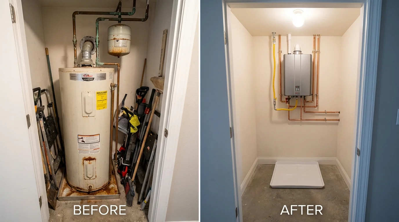 Tank water heater versus wall-mounted tankless unit comparison for Woodway, TX homeowners