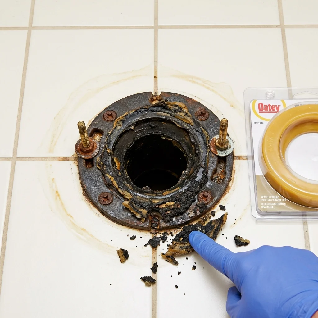 Failed wax ring showing water seepage at the base of a toilet in a Woodway, TX home
