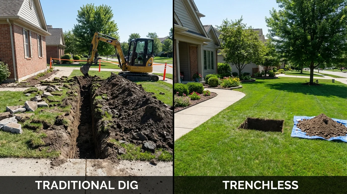 Trenchless sewer repair with minimal yard damage versus traditional excavation in Woodway, TX